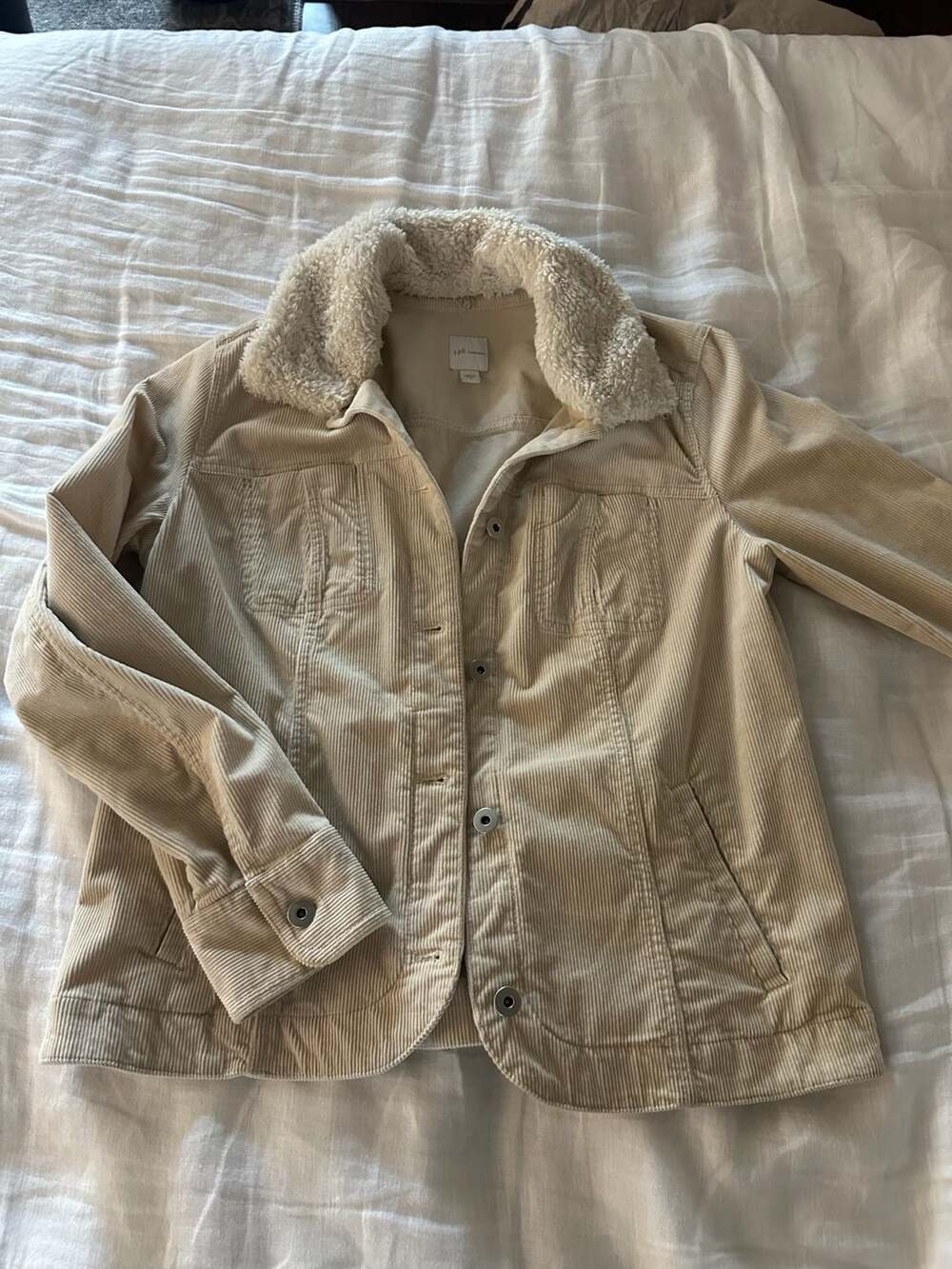 J.Jill Women's Cream Corduroy Jacket with Sherpa Collar S